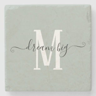 Inspirational Dream Big Monogram Initial Sage Stone Coaster