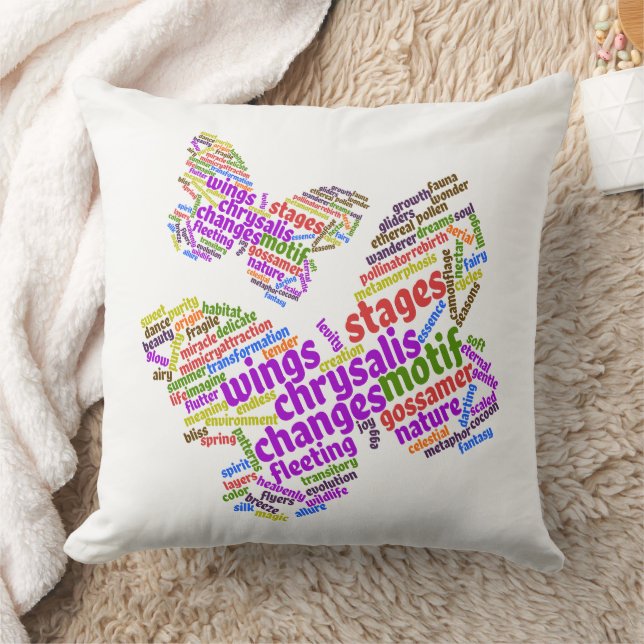 Inspirational Elegant Butterfly Tag Cloud Cushion (Blanket)
