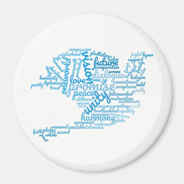 Inspirational Elegant Dove of Peace Tag Cloud Magnet (Front)