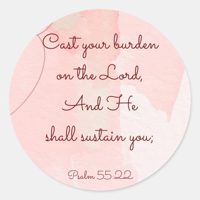 Inspirational Encouragement Bible Verse Psalm 55 Classic Round Sticker (Front)