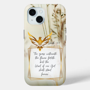 Inspirational Faith Nature Grass Gold Dove iPhone 15 Case