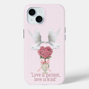 Inspirational Faith Pink Dot Dove Heart Topiary iPhone 15 Case
