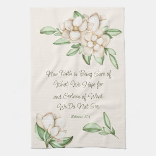Inspirational Faith Scripture Magnolia Flowers Tea Towel