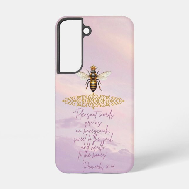  Inspirational Faith Sky Queen Bee Gold Scripture Samsung Galaxy S22 Case (Back)