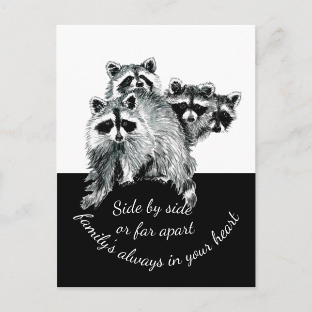 Inspirational Family Quote Cute Watercolor Racoon Postcard (Front)
