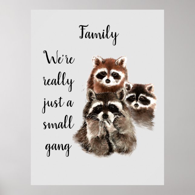 Inspirational Family Quote Fun Raccoon Animals Poster (Front)