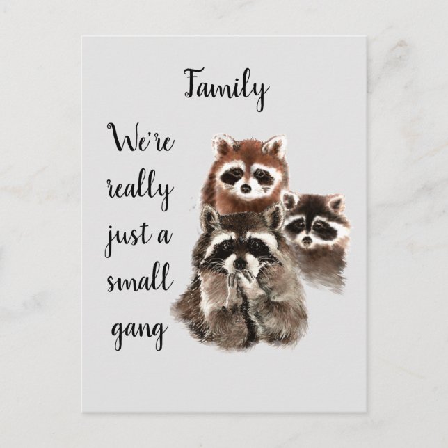 Inspirational Family Quote Fun Racoon Animals Postcard (Front)