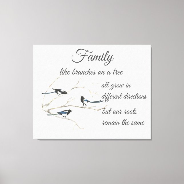 Inspirational Family Quote Magpie Bird Art Canvas Print (Front)