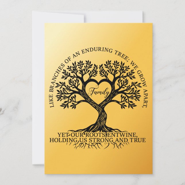 Inspirational family quotes on a tree with roots invitation (Front)