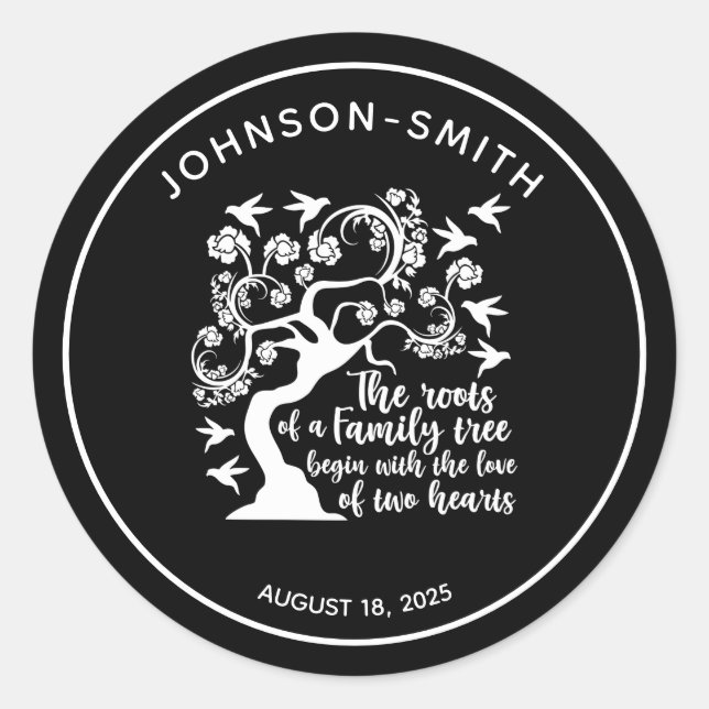 Inspirational Family Reunion Quote Tree Black   Classic Round Sticker (Front)