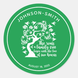 Inspirational Family Reunion Quote Tree Green Classic Round Sticker