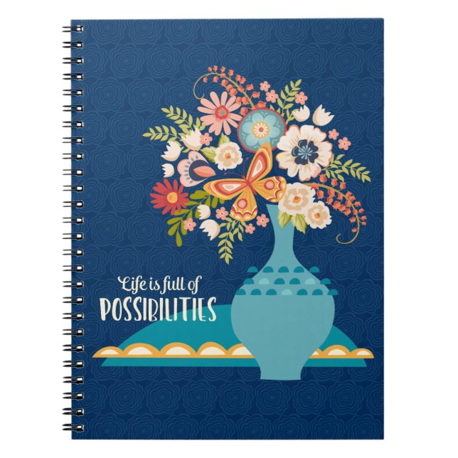 Inspirational Floral Blue Boho Notebook (Front)