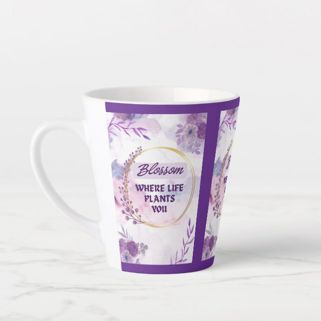 Inspirational Floral Ceramic Mug | Purple Tea Cup (Left)