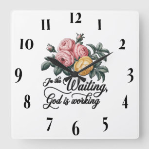 Inspirational Floral Cross /Scripture Square Wall Clock