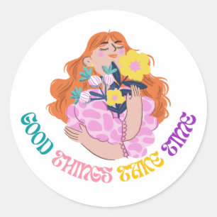 Inspirational Floral Girl Aesthetic Design Classic Round Sticker