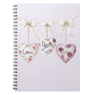 Inspirational Floral Love Hope Joy Hearts Bow Notebook