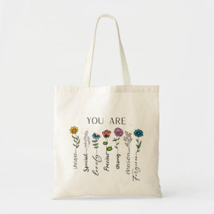 Inspirational Floral Quote Wildflowers Affirmation Tote Bag