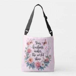 Inspirational Floral Quote with Butterflies Crossbody Bag