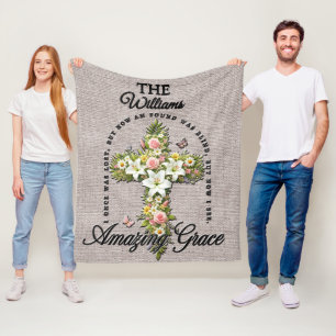 Inspirational Flower Cross Scripture/Sublimation Fleece Blanket