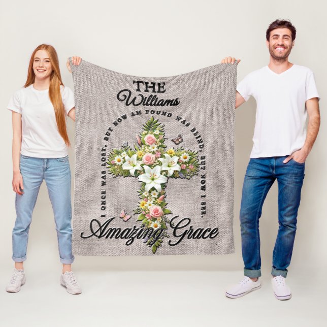 Inspirational Flower Cross Scripture/Sublimation Fleece Blanket (In Situ)
