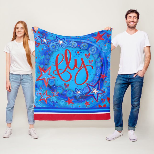 Inspirational Fly Stars Red White Blue Inspirivity Fleece Blanket (In Situ)