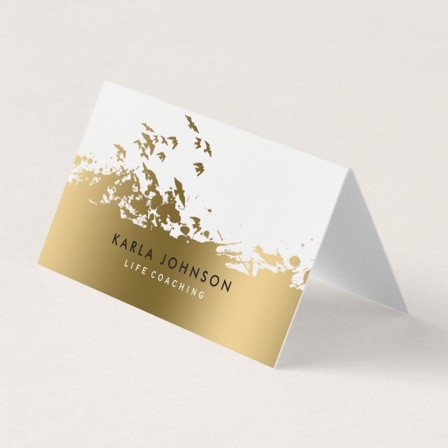 Inspirational Flying Gold Birds Business Card (Front)