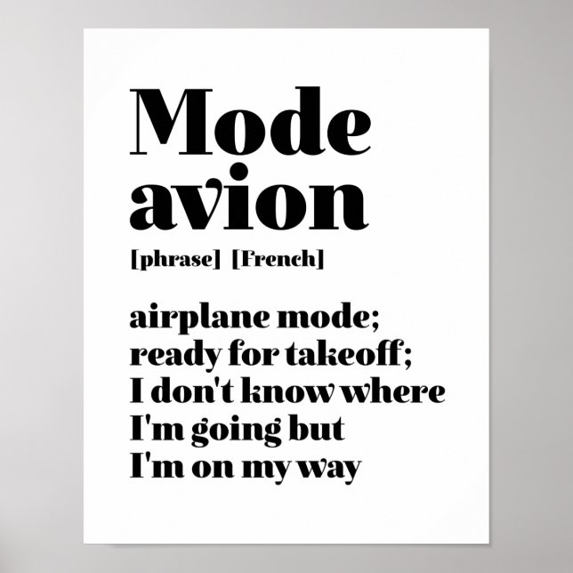 Inspirational French Travel Mode Avion Aeroplane Poster (Front)