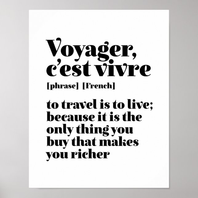 Inspirational French Travel Voyager C'est Vivre Poster (Front)