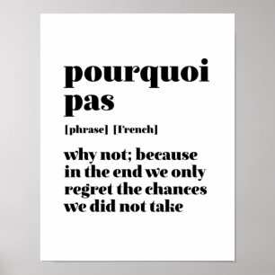 Inspirational French Word Take Chance Pourquoi Pas Poster