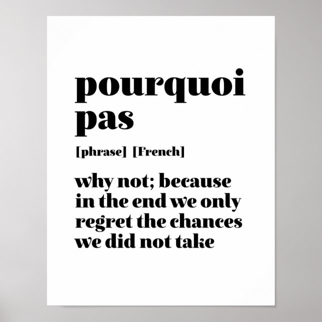 Inspirational French Word Take Chance Pourquoi Pas Poster (Front)