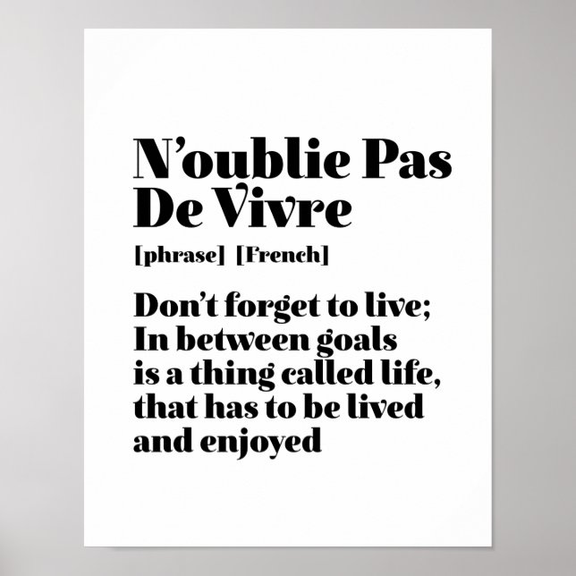Inspirational French Words Quote Pas De Vivre Poster (Front)