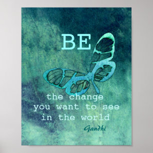inspirational Gandhi quote poster teal butterfly