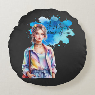 Inspirational Girl Graphic  Round Cushion