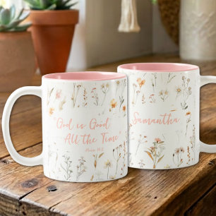 Inspirational God Is Good Watercolor Wildflowers Two-Tone Coffee Mug