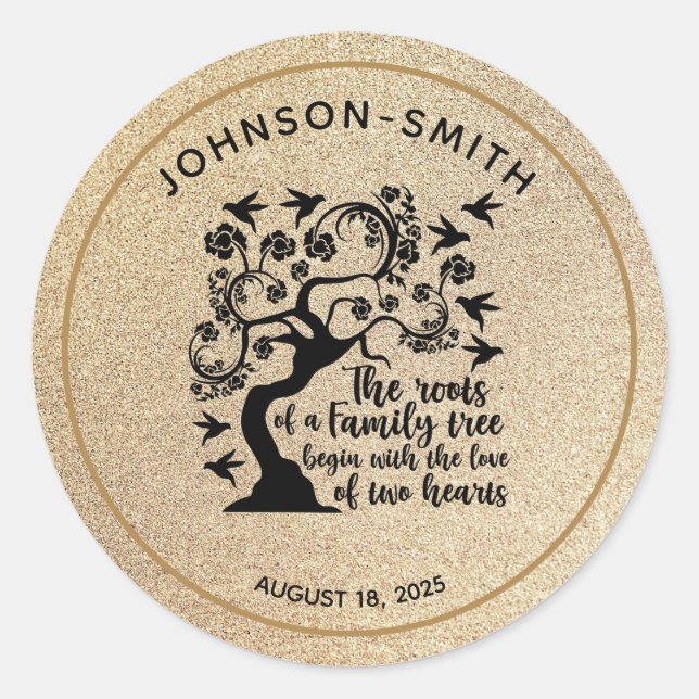 Inspirational Gold Family Reunion Quote Tree   Classic Round Sticker (Front)