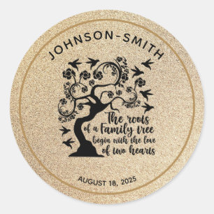 Inspirational Gold Family Reunion Quote Tree Classic Round Sticker