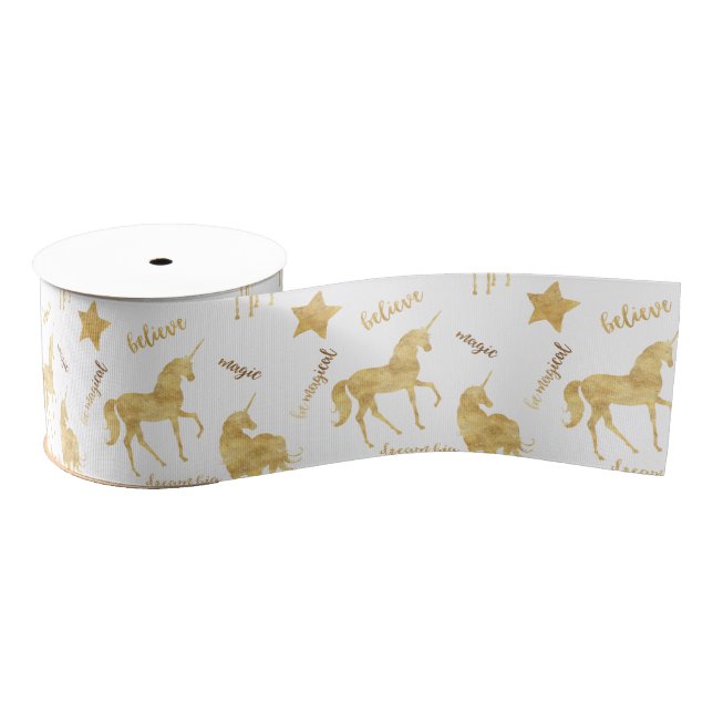 Inspirational Gold Magical Unicorns Grosgrain Ribbon (Spool)