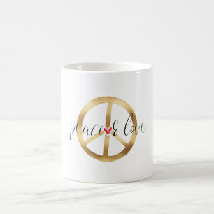 Inspirational Gold Peace Sign Heart Coffee Mug