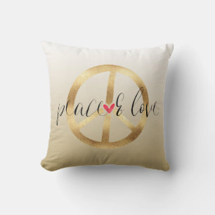 Inspirational Gold Peace Sign Heart Cushion