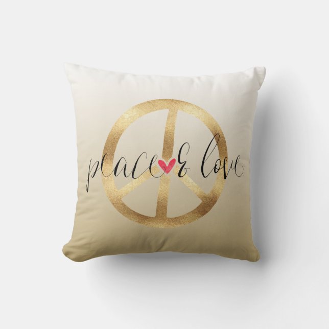 Inspirational Gold Peace Sign Heart Cushion (Front)