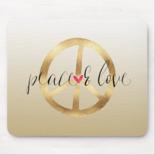 Inspirational Gold Peace Sign Heart Mouse Mat