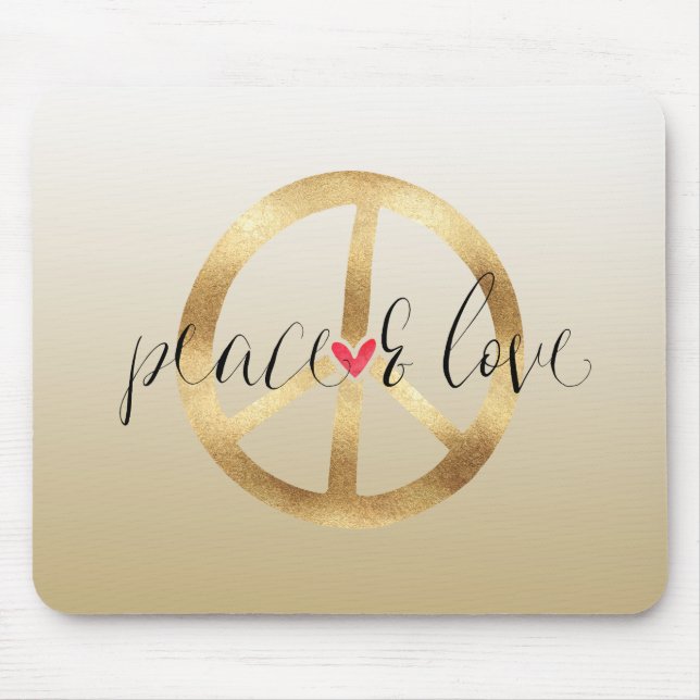 Inspirational Gold Peace Sign Heart Mouse Mat (Front)
