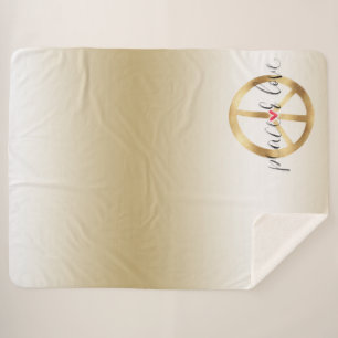 Inspirational Gold Peace Sign Heart Sherpa Blanket