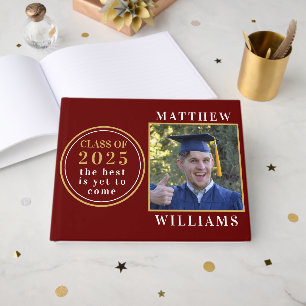 Inspirational Gold Photo Class of 2025 Graduation Guest Book
