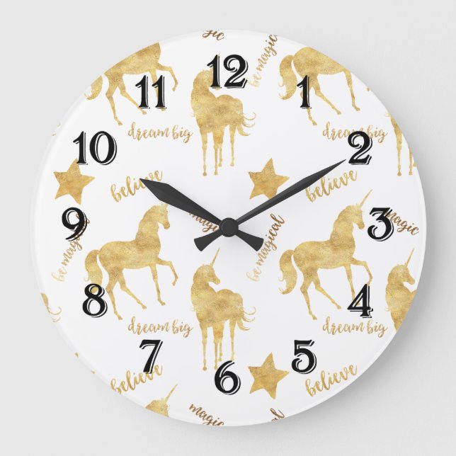 Inspirational Gold Unicorns Stars     Large Clock (Front)