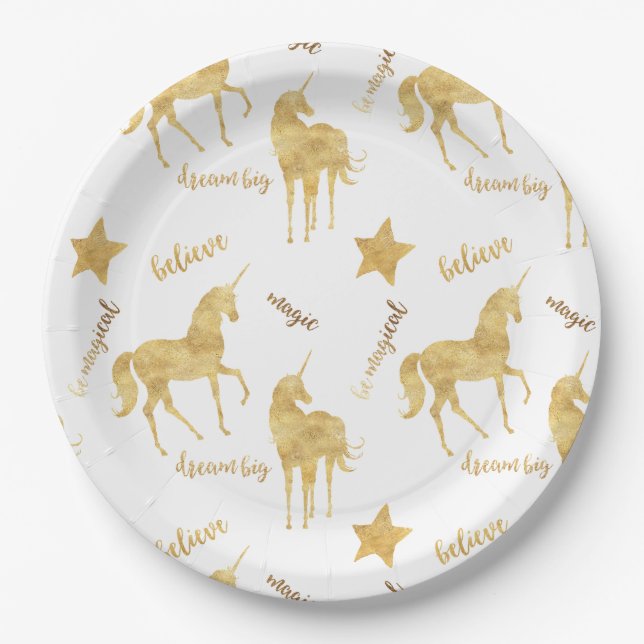 Inspirational Gold Unicorns Stars    Paper Plate (Front)