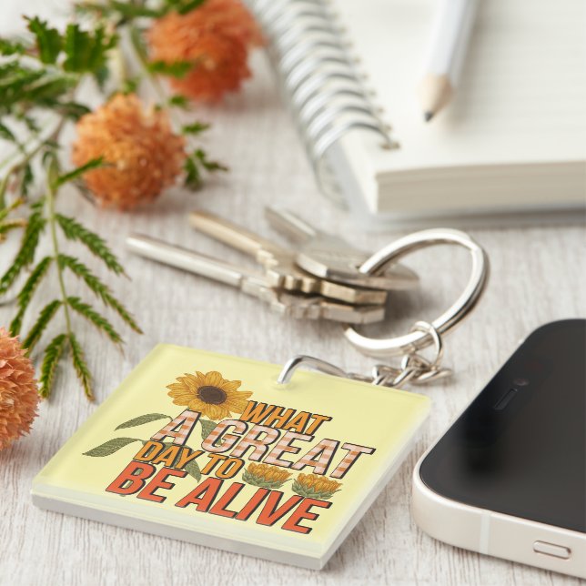 Inspirational Great Day Wordart Key Ring (Front Right)