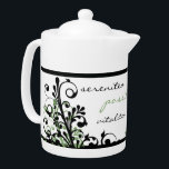 Inspirational Green and Black Floral Teapot<br><div class="desc">Customisable green and black abstract floral flourish kitchen teapot. The design also features various words of encouragement or inspiration that play on the word tea, including vitalitea, possibilitea, creativitea, serenitea. That is, vitality, possibility, creativity, and serenity. You can change the words if you want to ones that you would like....</div>