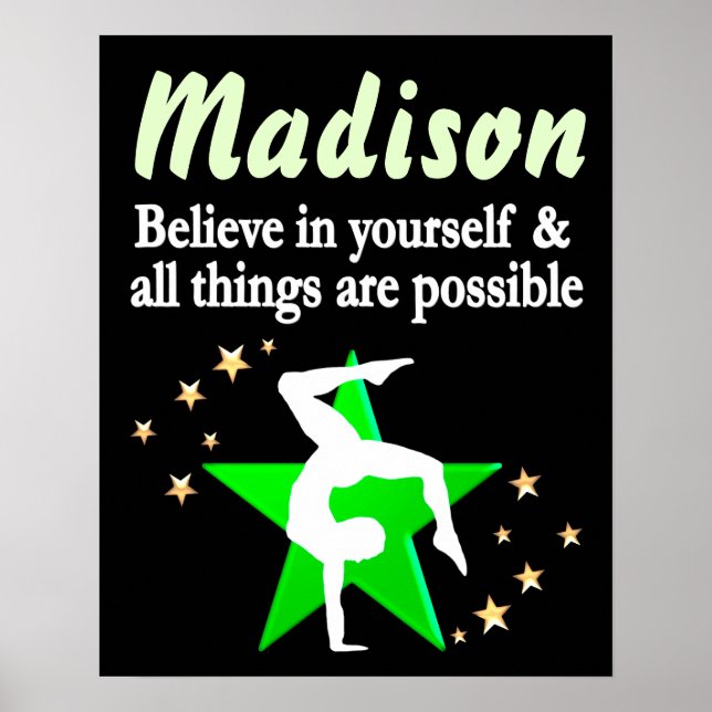 INSPIRATIONAL GREEN PERSONALIZED GYMNASTICS POSTER (Front)