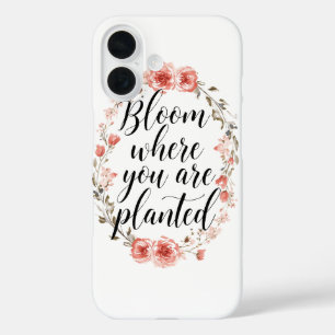 Inspirational Growth Quote with Pink Flowers iPhone 16 Case
